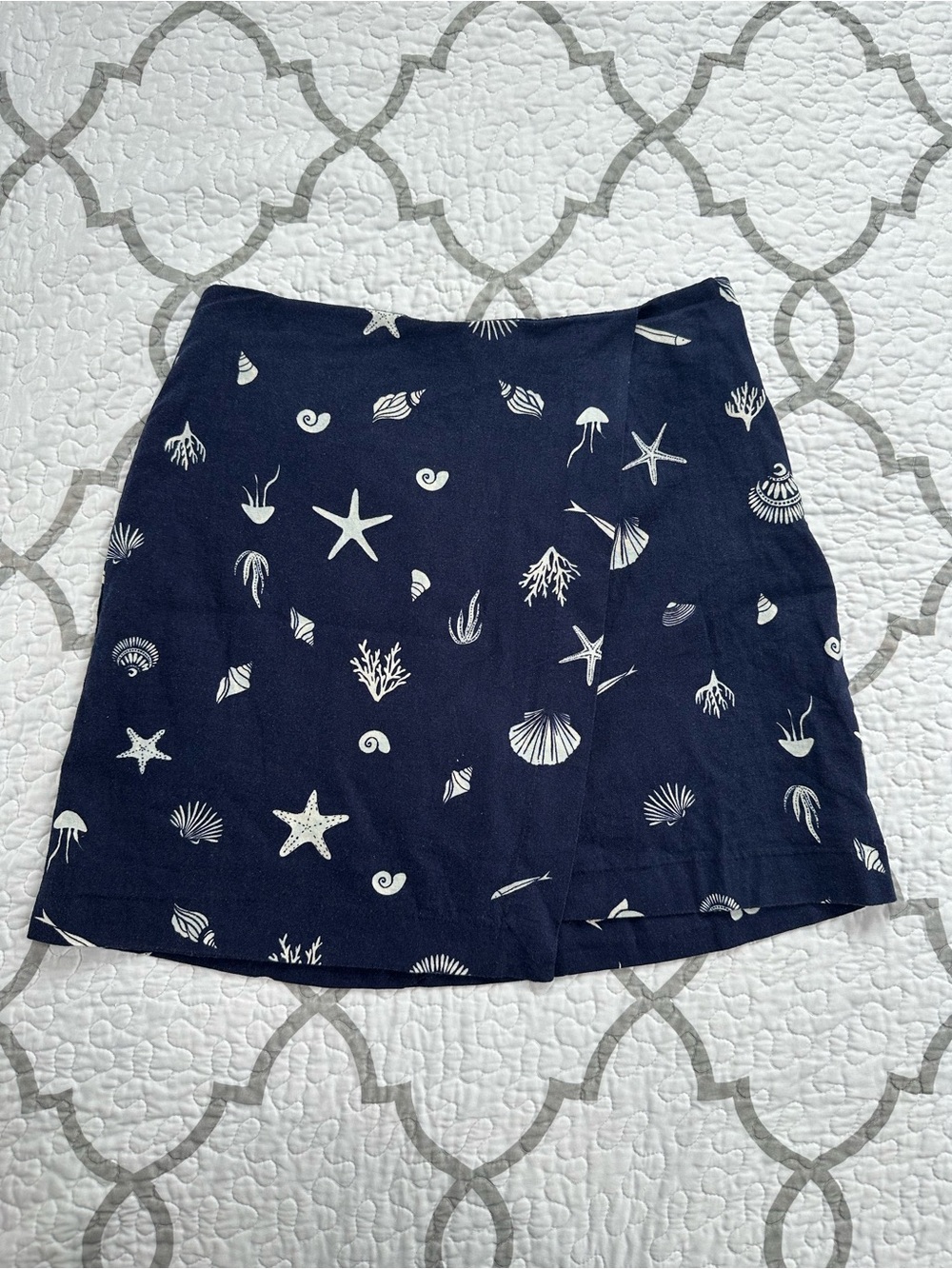 A New Day Linen Blend Skort Navy and White Sea Life Pattern Women’s size 6